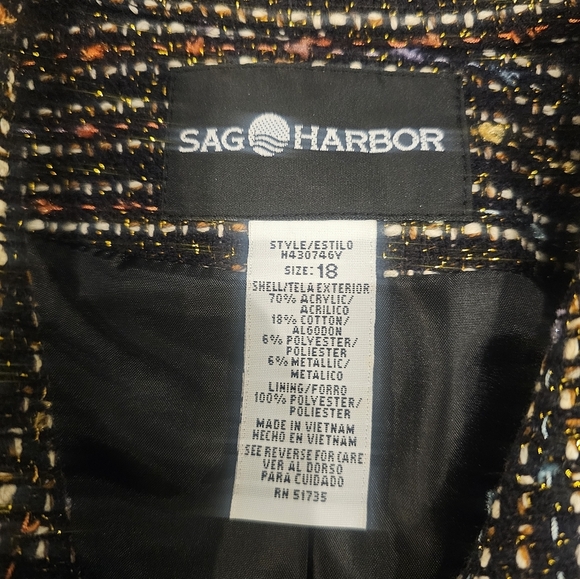 Sag Harbor Tweed Zip Jacket Size 16 Multicolor Metallic Classic Career Blazer - Picture 10 of 10